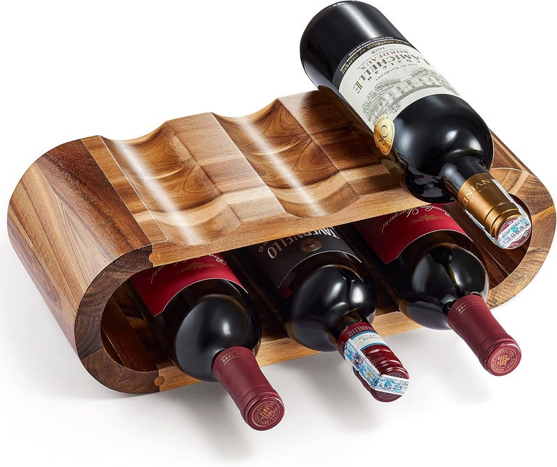 BLUEWEST Wooden Wine Racks Countertop – 6 Bottle Freestanding Wine Holder Stand – Acacia Wood Display Organizer – No Assembly Required – Ideal for Home Décor & Wine Gifts - Image 1